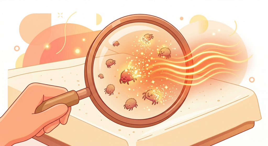 シーツに潜むダニが消えていく様子